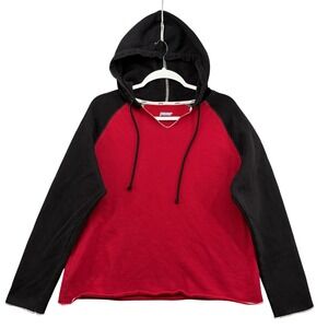 Pacer Hoodie Womens Large Red Black Raglan Fleece Lined Pullover Sweatshirt Y2K
